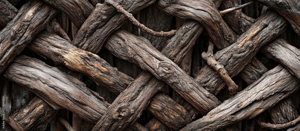 Poster Woven wooden branches texture background with natural earthy tones and patterns suitable for design projects Copy Space
