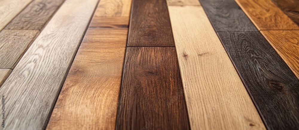 Poster Close-up view of different wooden floor planks arranged in a pattern showcasing various colors and grain textures Copy Space