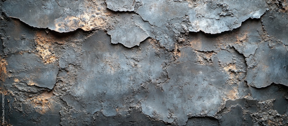 Poster textured backdrop of weathered black and brown peeling paint on concrete surface with noticeable wea