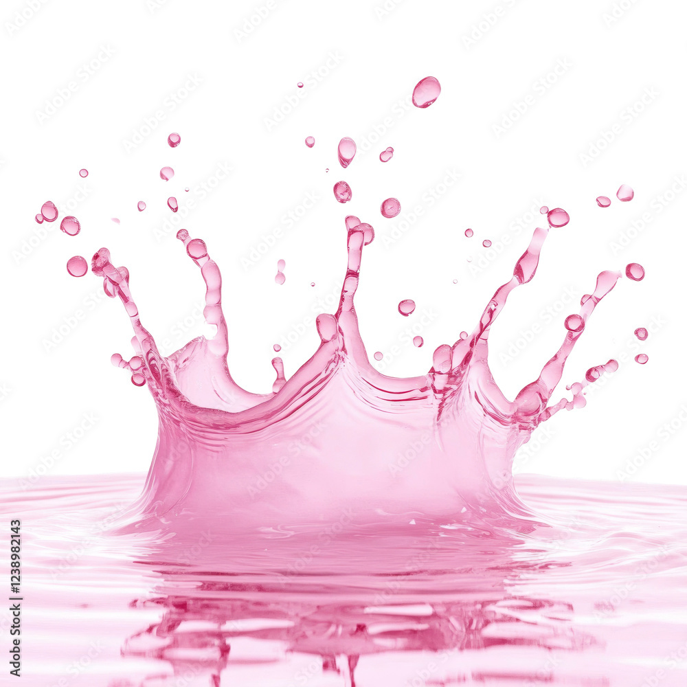 Poster a vibrant pink liquid creates a crown-shaped splash with dynamic movement and a beautiful reflection