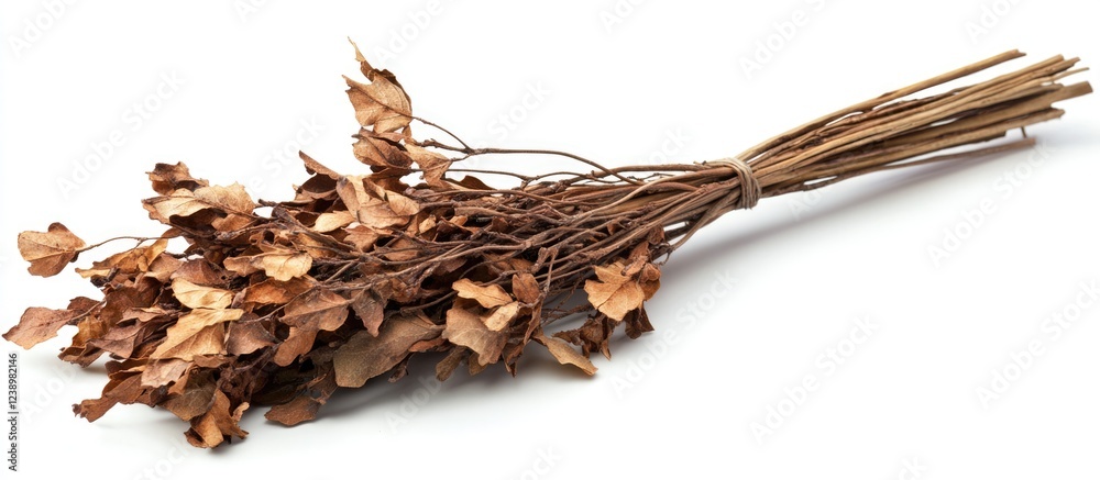 Poster dried leaf bouquet arranged on white background with copy space for text or decorative purposes