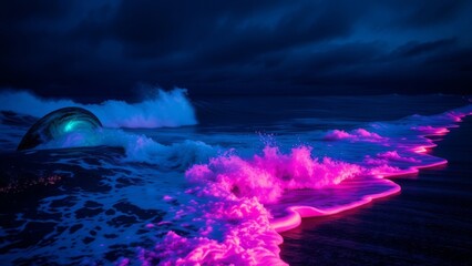 Neon Pink and Blue Waves at Night � Electric Marine Background