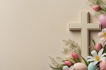 Easter background with  cross flowers and eggs