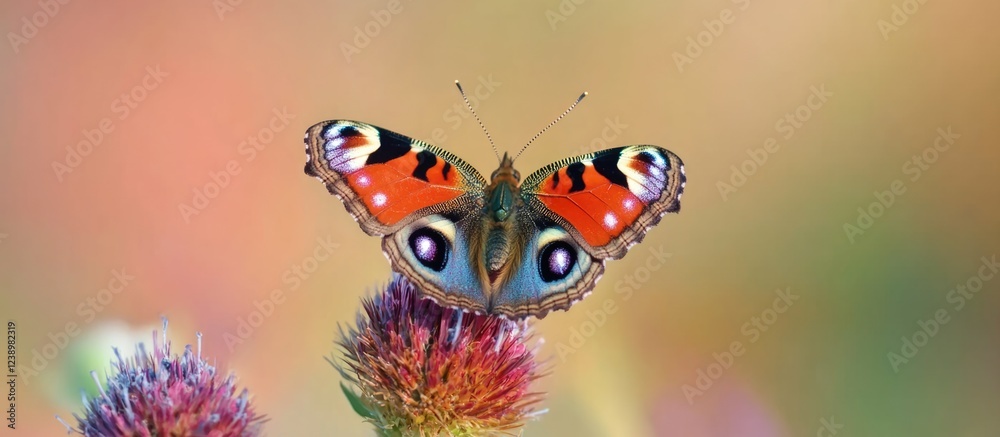 Poster colorful butterfly resting on a flower with blurred background suitable for nature and wildlife them