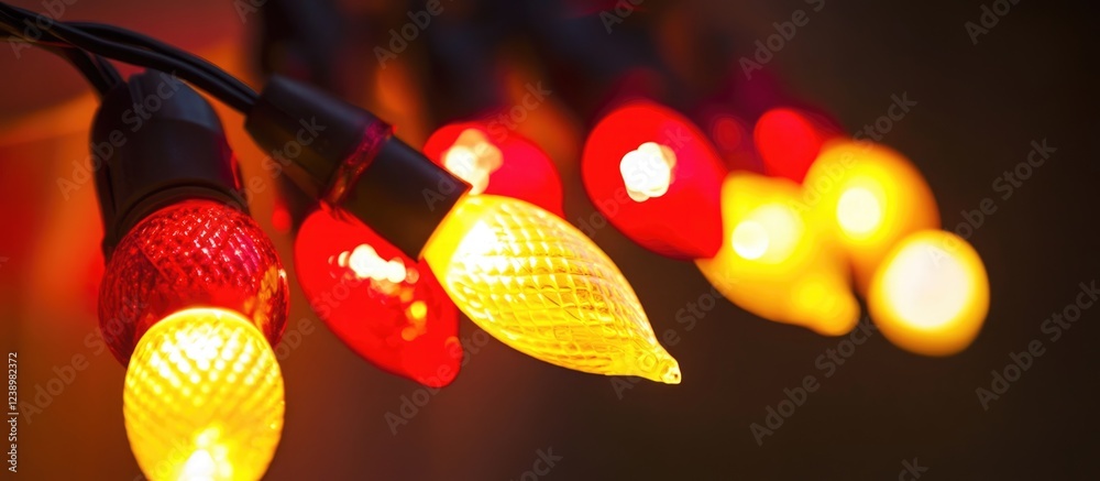 Poster colorful vintage holiday string lights glowing on a dark background with blurred bokeh effect copy s