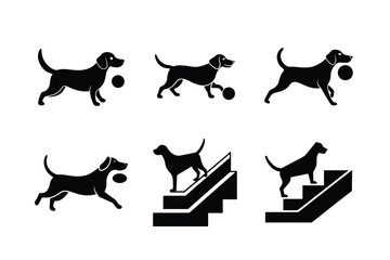 Beagle dog silhouette vector set on white background