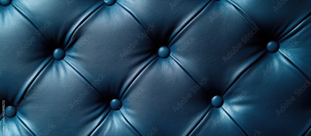 Poster blue leather tufted upholstery background with buttons and deep textures, suitable for interior desi