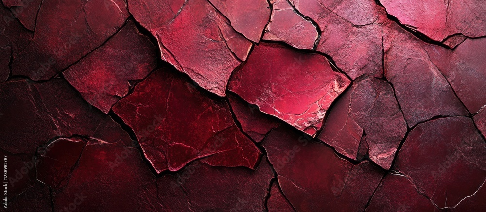 Poster Cracked red paint texture background with dark tones and intricate details suitable for various design applications Copy Space