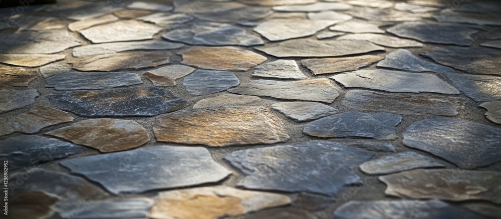 Poster textured stone pavement with irregularly shaped slate tiles in natural colors suitable for outdoor s