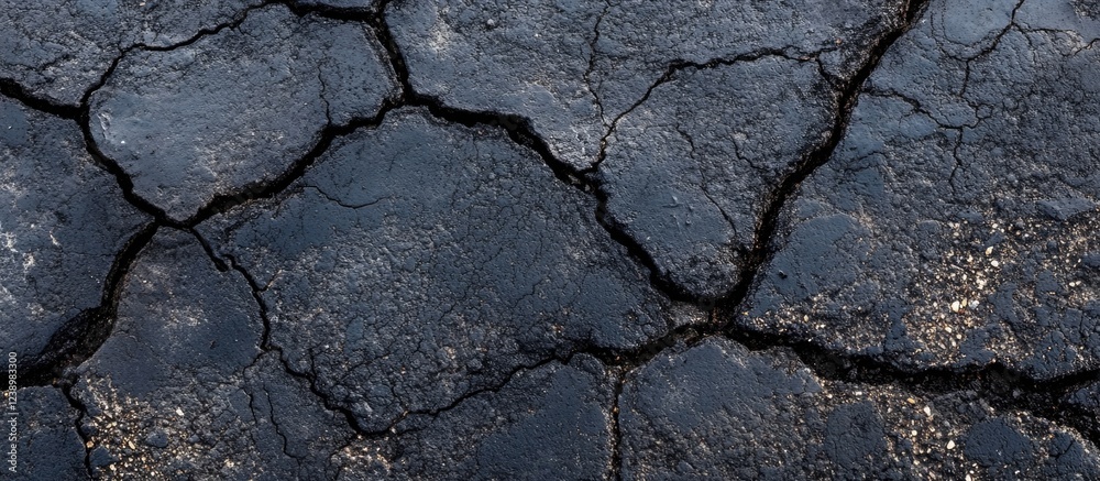 Aufkleber Cracked black asphalt surface with visible texture details and irregular patterns ideal for background use