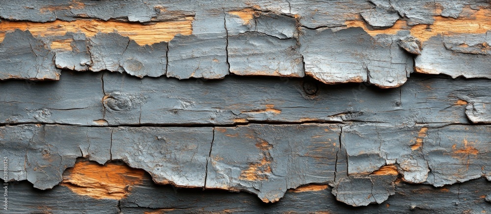 Poster textured close-up of weathered blue and brown wooden surface with peeling paint and visible grain pa