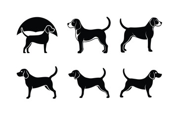 Beagle dog silhouette set in black isolated on white
