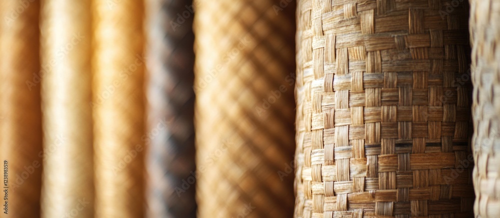 Aufkleber Textured woven materials displayed in a row with various natural shades and patterns for background design Copy Space
