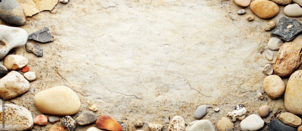 Aufkleber Natural stone and pebbles border on textured surface with empty center for text or design Copy Space