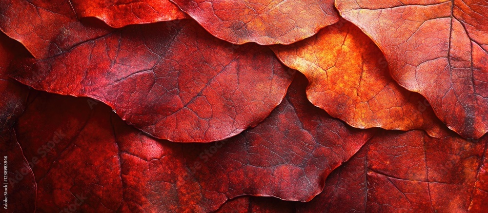 Aufkleber Red autumn leaves background in layers with detailed texture suitable for various design applications Copy Space
