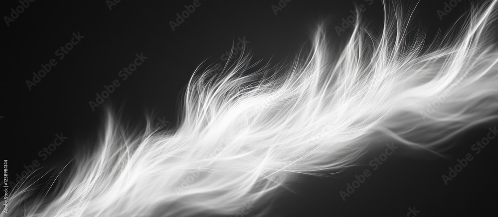 Poster abstract swirling white hair-like strands on a black background with space for text. copy space incl