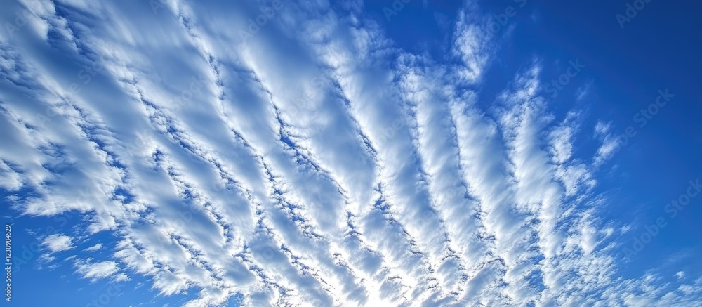 Poster cloud formation with rippled texture in a clear blue sky showcasing intricate natural patterns and l