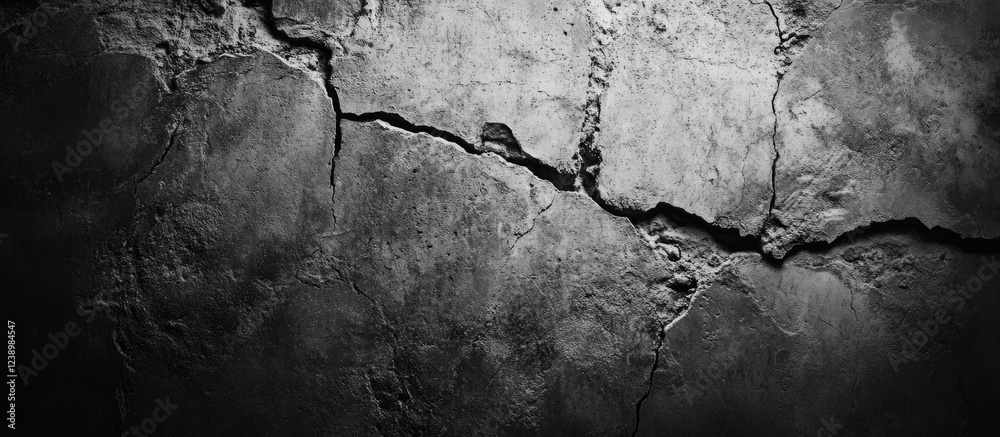 Aufkleber Textured cracked concrete wall with dark shading and uneven surface detail suitable for background design and structural themes Copy Space
