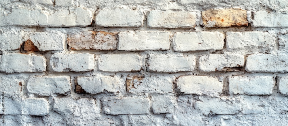 Poster Old weathered white brick wall texture with visible stains and imperfections suitable for background use Copy Space