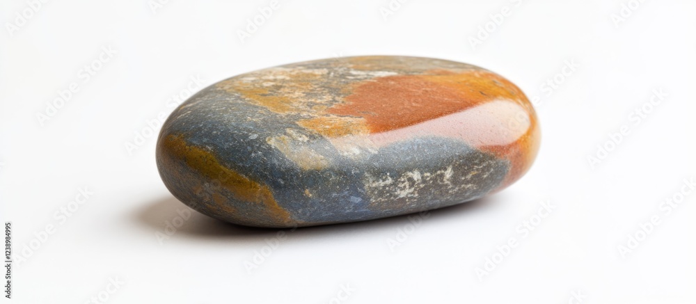 Aufkleber Multicolored smooth stone with natural patterns on a white background suitable for textured backgrounds and design projects Copy Space