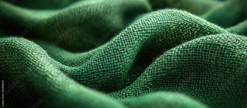Aufkleber Green textured fabric with waves and folds displaying intricate details and soft shadows ideal for backgrounds or textile designs Copy Space