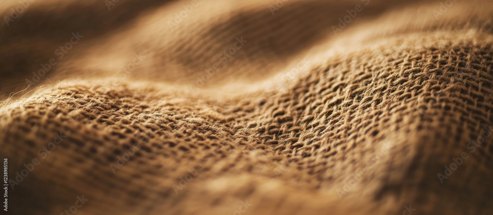 Poster Close-up of textured natural woven fabric in earthy brown tones with soft folds and lines ideal for background use Copy Space