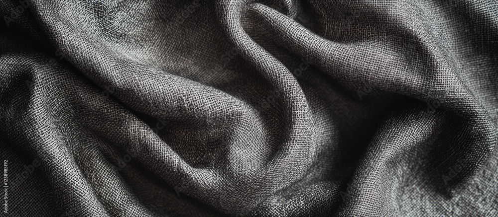 Poster Gray textured fabric with folds and creases suitable for backgrounds or textile design Copy Space