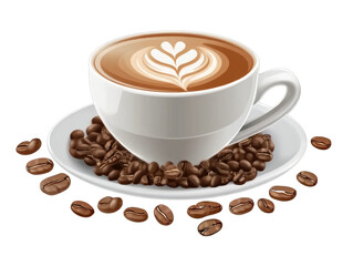 Obraz premium Latte Art Coffee Cup on Transparent Background