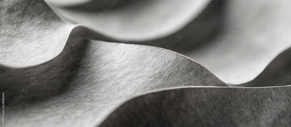 Aufkleber Textured close-up of crumpled gray paper showcasing natural waves and shadows with soft gradients and Copy Space for design use.