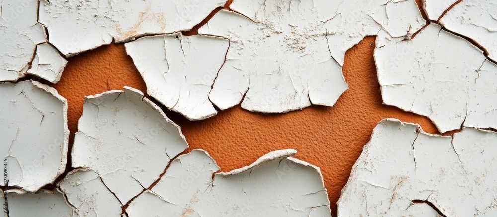 Poster peeling white paint texture revealing orange surface underneath with detailed cracked patterns and u