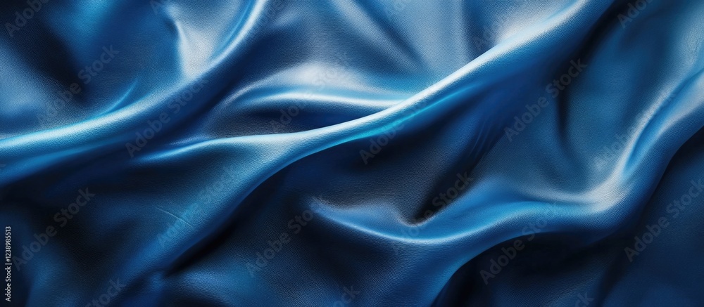 Poster Smooth blue satin fabric texture with elegant folds and waves ideal for background or textile design Copy Space