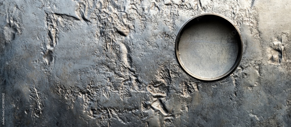 Poster Textured metallic surface with a circular inset providing copy space for design elements