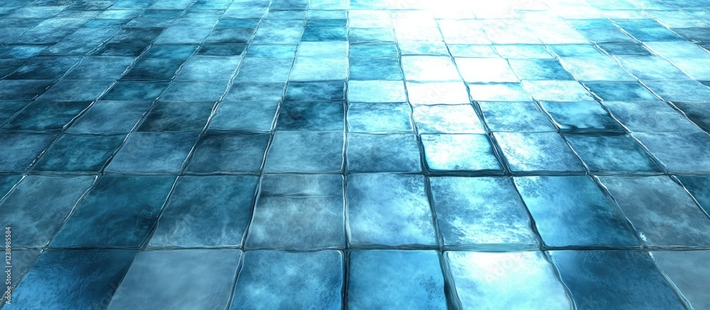 Poster Ice textured floor tiles with reflections and light patterns, suitable for backgrounds and design, Copy Space available