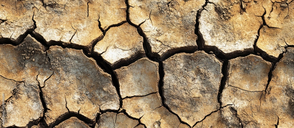 Poster Dry cracked earth surface texture with patterns and colors suitable for backgrounds or design elements Copy Space