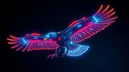 Mechanized Eagle Soaring in Neon Light � Tech Avian Background