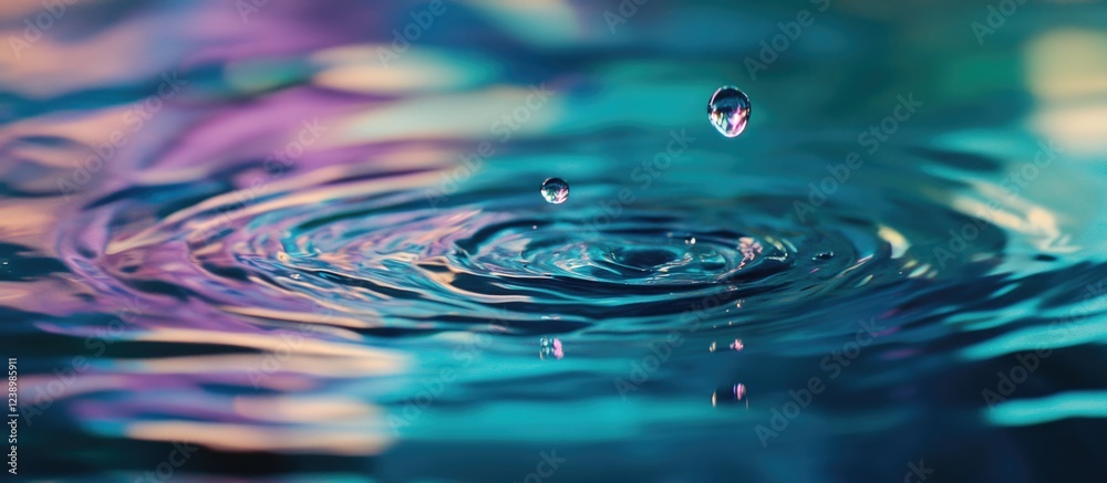 Aufkleber Colorful water ripple with a dripping droplet creating concentric circles in a tranquil surface Copy Space