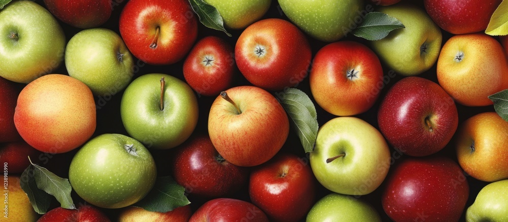 Aufkleber Fresh assorted apples display with vibrant colors and textures on a dark background Copy Space