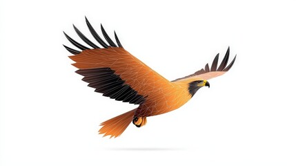 Obraz premium Abstract Geometric Hawk with Orange and Black Wings in Flight on White Background