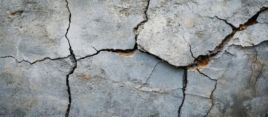 Cracked concrete wall texture with visible fissures and weathered surface detail suitable for background use Copy Space