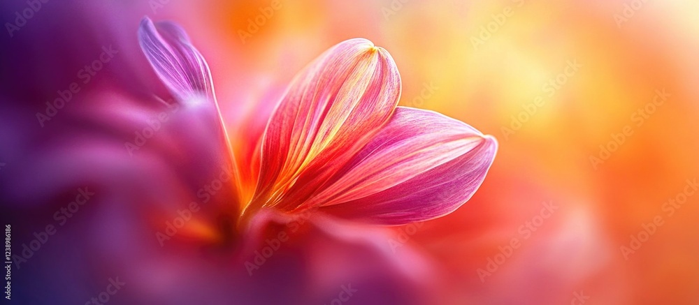 Poster Close-up of vibrant flower petals in soft focus with colorful gradient background ideal for floral themes and design projects Copy Space