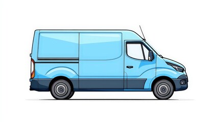 Side View of a Blue Delivery Van with Simple and Clean Design for Transportation Concepts