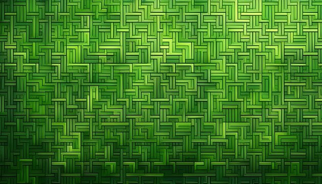 vibrant green texture featuring small orderly squares and crosses in a repeating geometric pattern