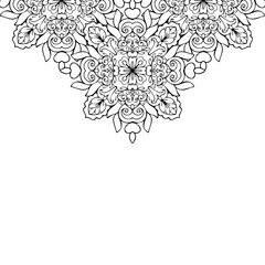 Mandala frame template, square border with black outline ornamental design in Indian mehndi style on white background