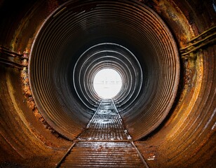 old rusty steel tube grunge tunnel perspective view