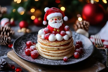 Fototapeta premium Delicious kids dessert for christmas Sanata claus pancakes