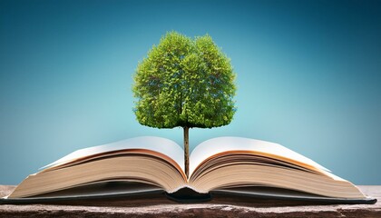 open book and growing tree concept of education fostering growth