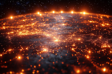 Naklejka premium Digital Earth with glowing data connections and network.