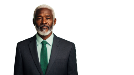 Confident senior businessman posing on transparent background