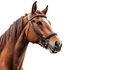 close up of horse with bridle, showcasing its strong features and mane