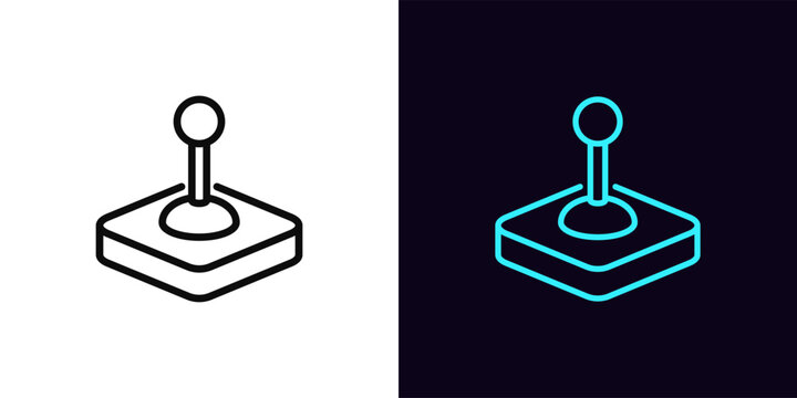 Outline control joystick icon, with editable stroke. Arcade joystick, game joypad, control lever. Gaming stick handle, retro controller, vintage control console, manipulator handle. Vector icon
